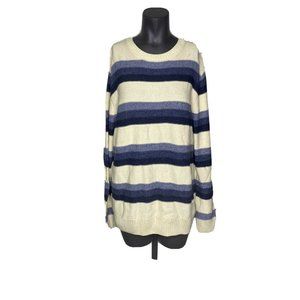 Even Tide Blue Cream Striped Knit Sweater Size L